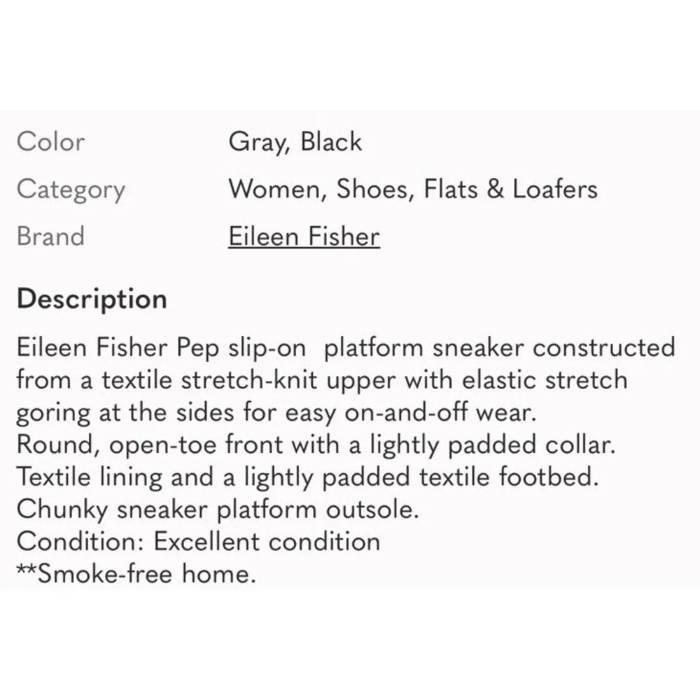 Eileen Fisher Shoes Women 9.5 Pep Slip On Platform Sneaker Graphite Grey Casual‎